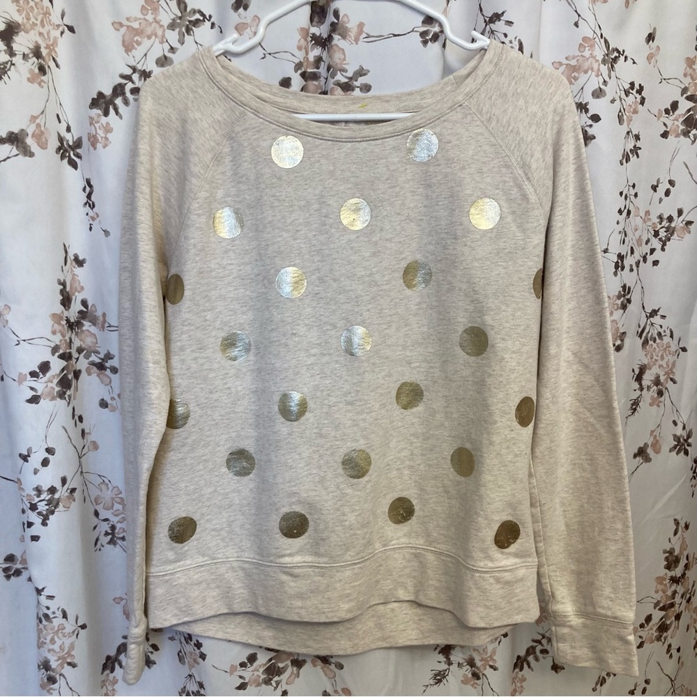 Stylus women’s size small beige with gold polka dots sweater